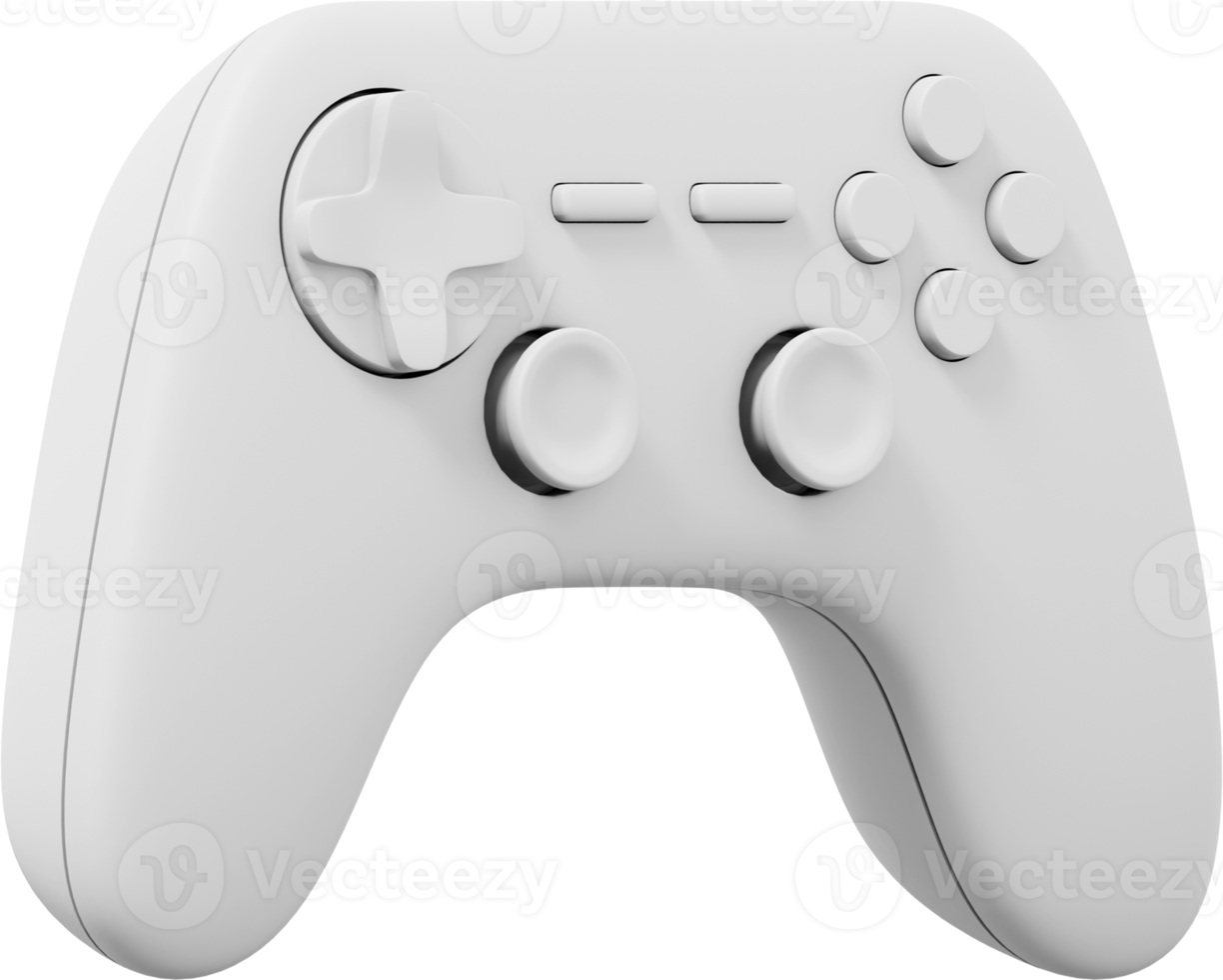 Realistic console game controller. White PNG icon on transparent background. 3D rendering.