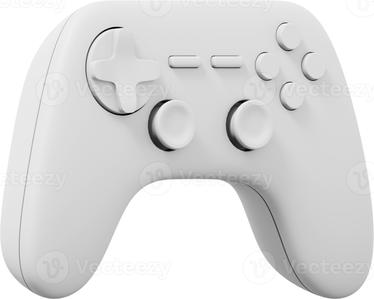 Realistic console game controller. White PNG icon on transparent background. 3D rendering.