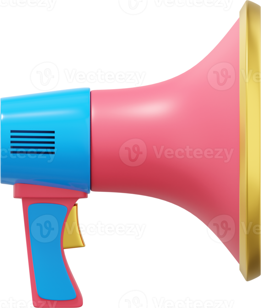 Megaphone realistic red side view. PNG icon on a transparent background. 3D rendering.