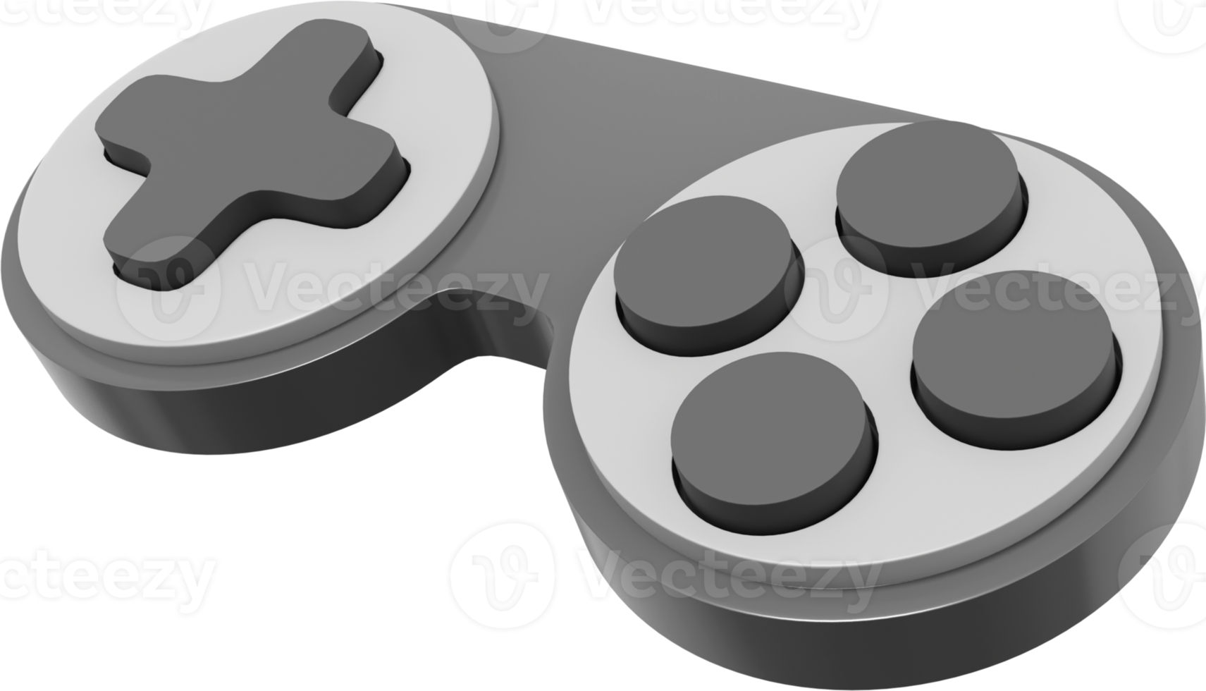 Minimalistic console game controller. PNG gray icon on transparent background. 3D rendering.