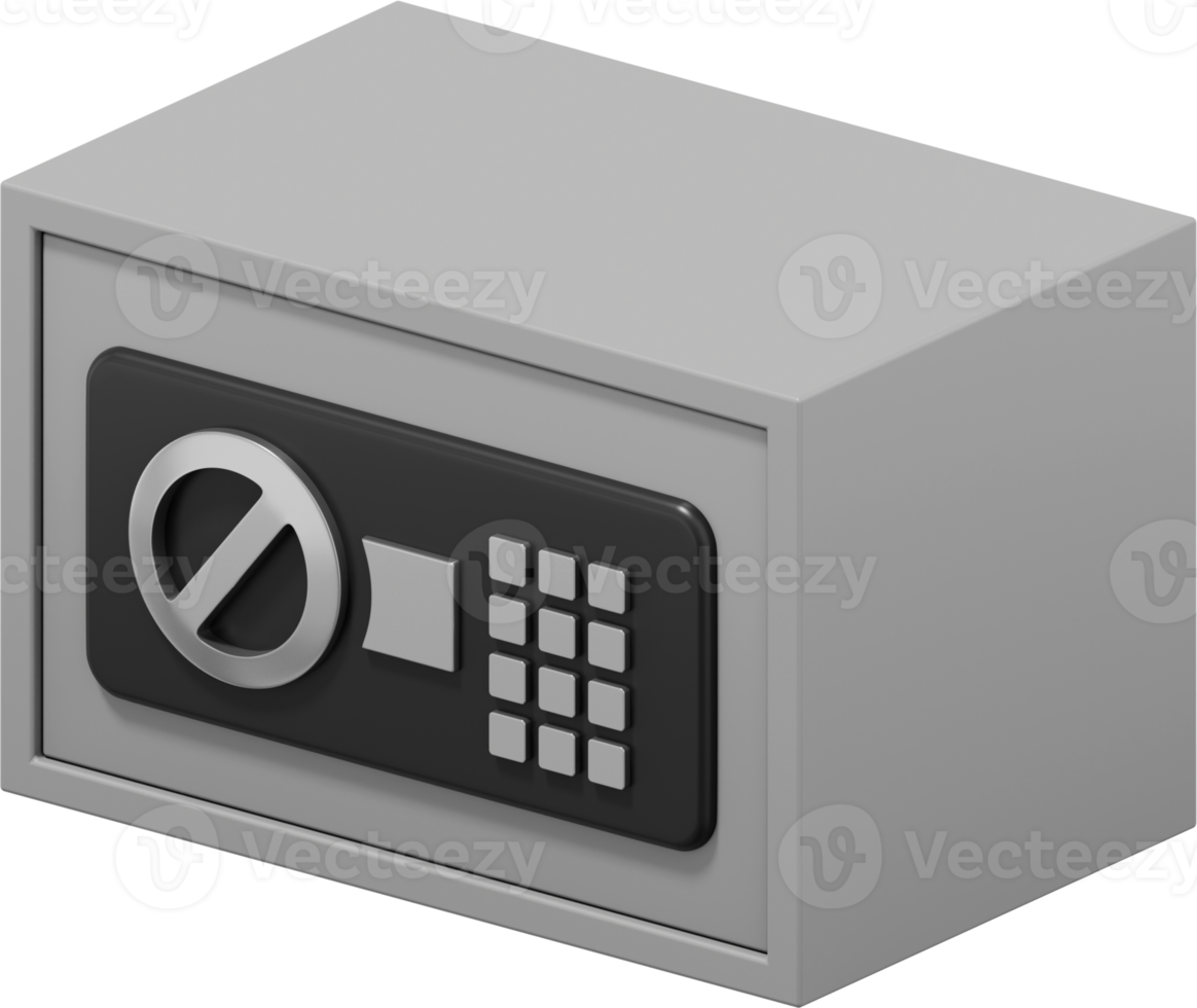 Modern safe with code lock. Gray close storage. PNG icon on transparent background. 3D rendering.