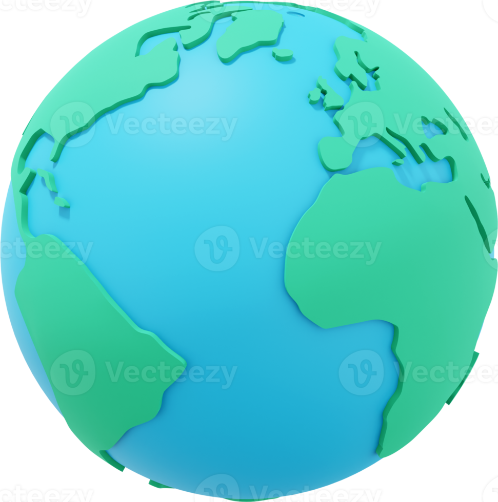 Globe Earth. Minimalist cartoon. Colorful PNG Isolated icon on transparent background. 3D rendering.