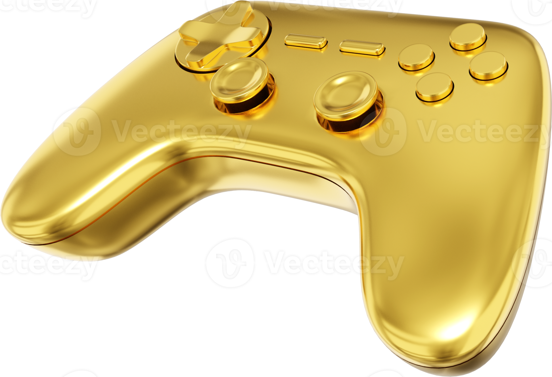 Realistic console game controller. Gold PNG icon on transparent