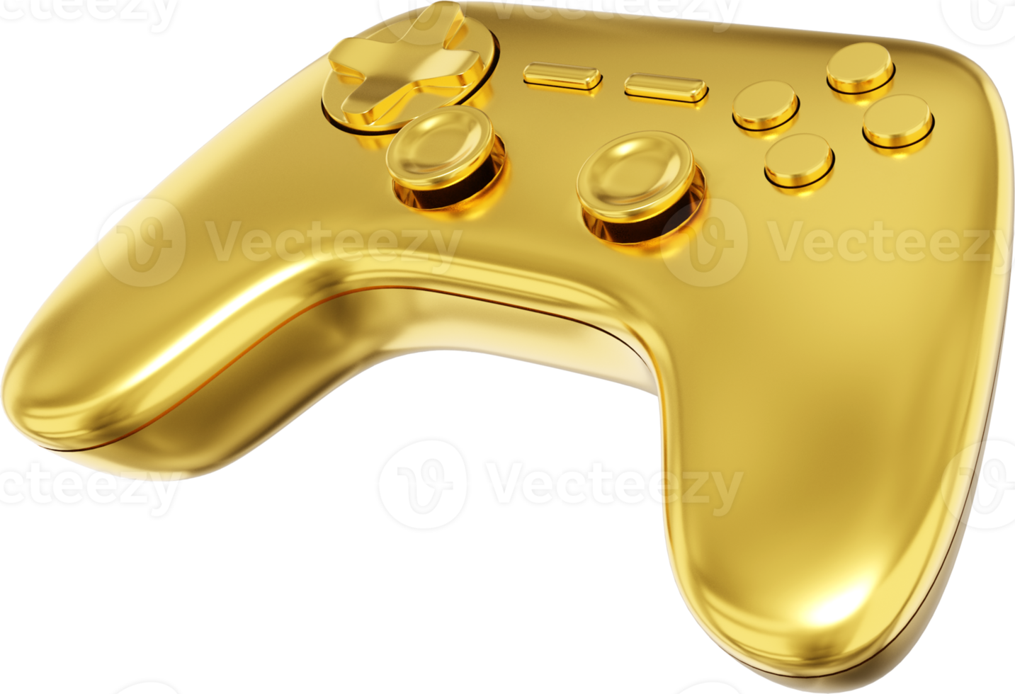 Realistic console game controller. Gold PNG icon on transparent background. 3D rendering.