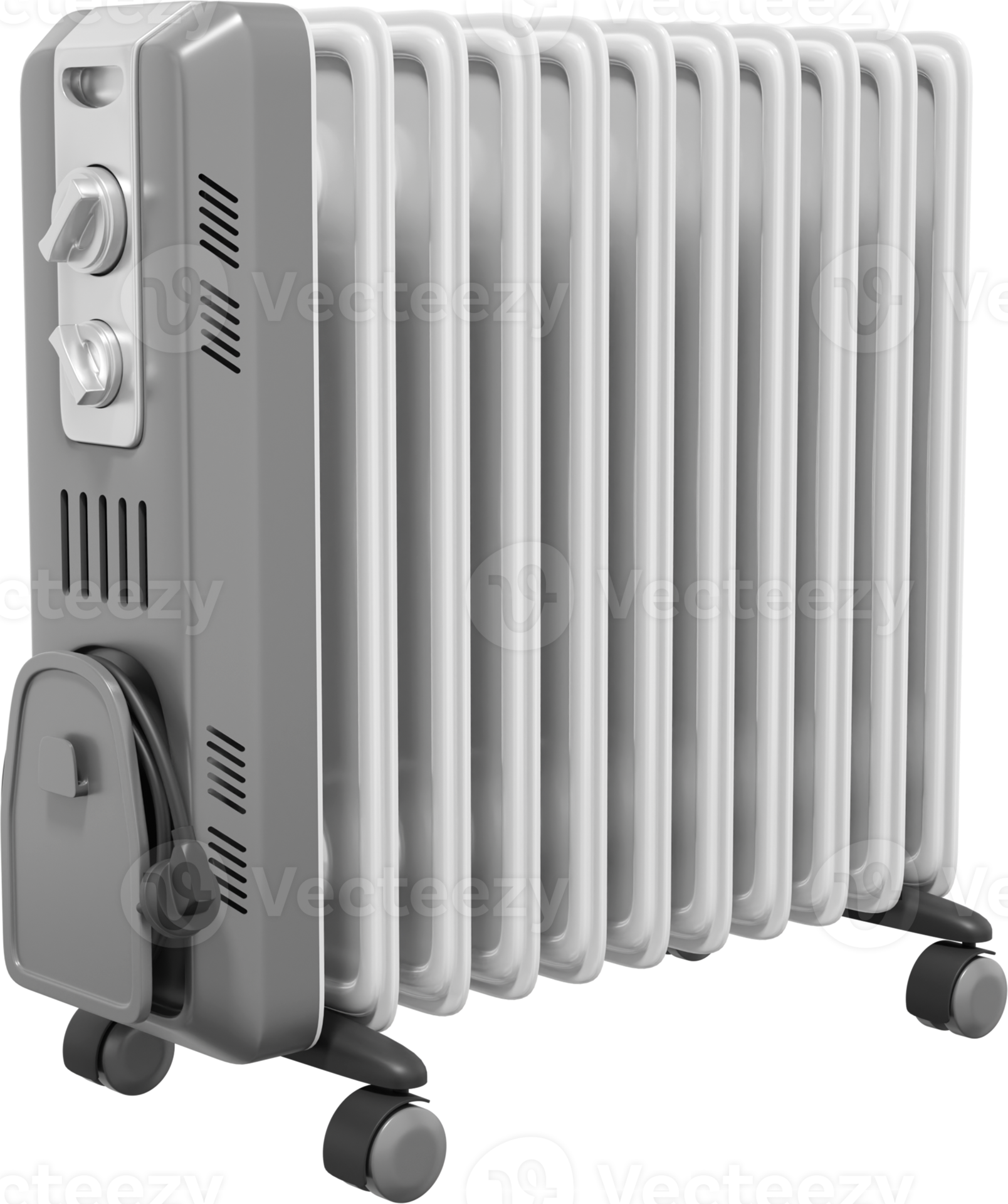 Electric oil radiator heater. Gray PNG icon on transparent background