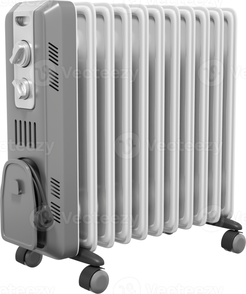 Electric oil radiator heater. Gray PNG icon on transparent background. 3D rendering.