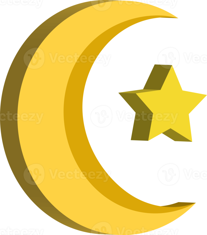 3d crescent moon and a star element icon png