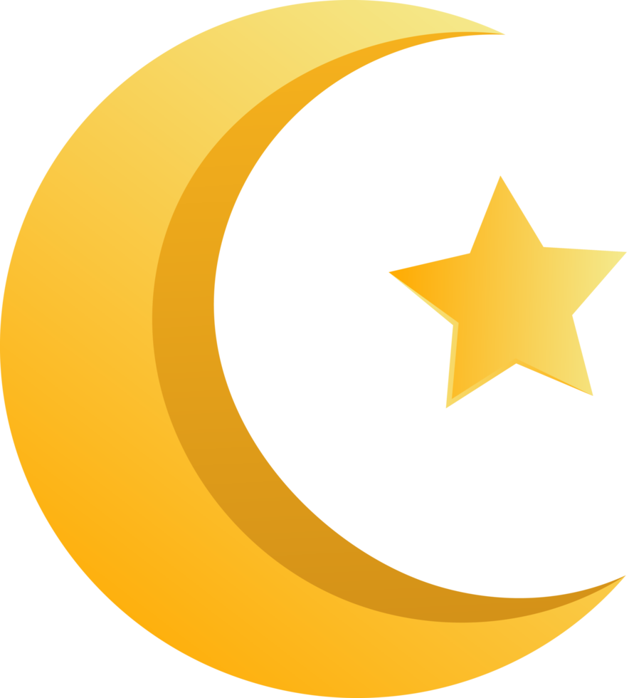 crescent moon and a star element icon with gradient color png