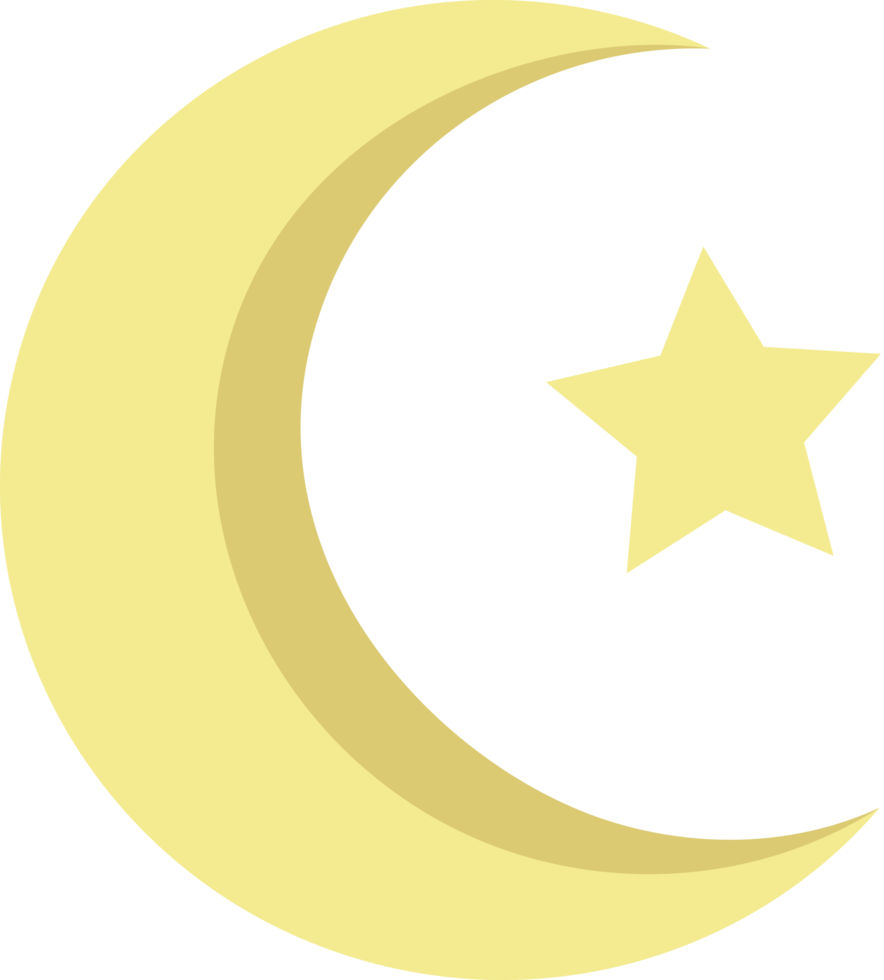 flat illustration crescent moon and a star element icon png