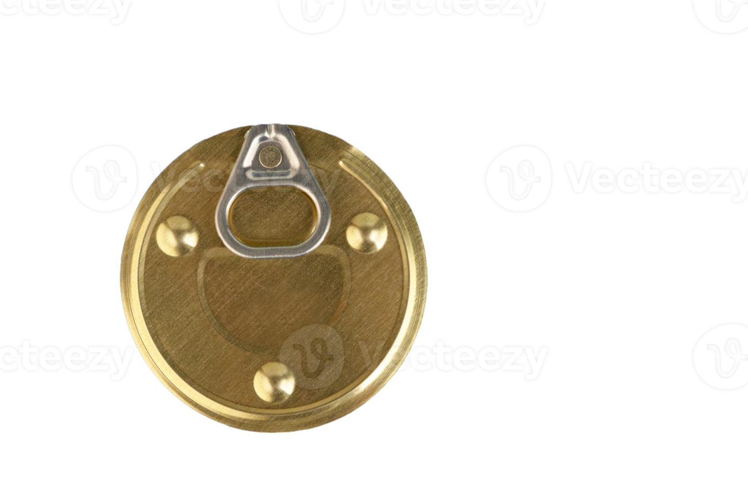 Round canner lid with gold-coloured can opener. Transparent background. PNG. png