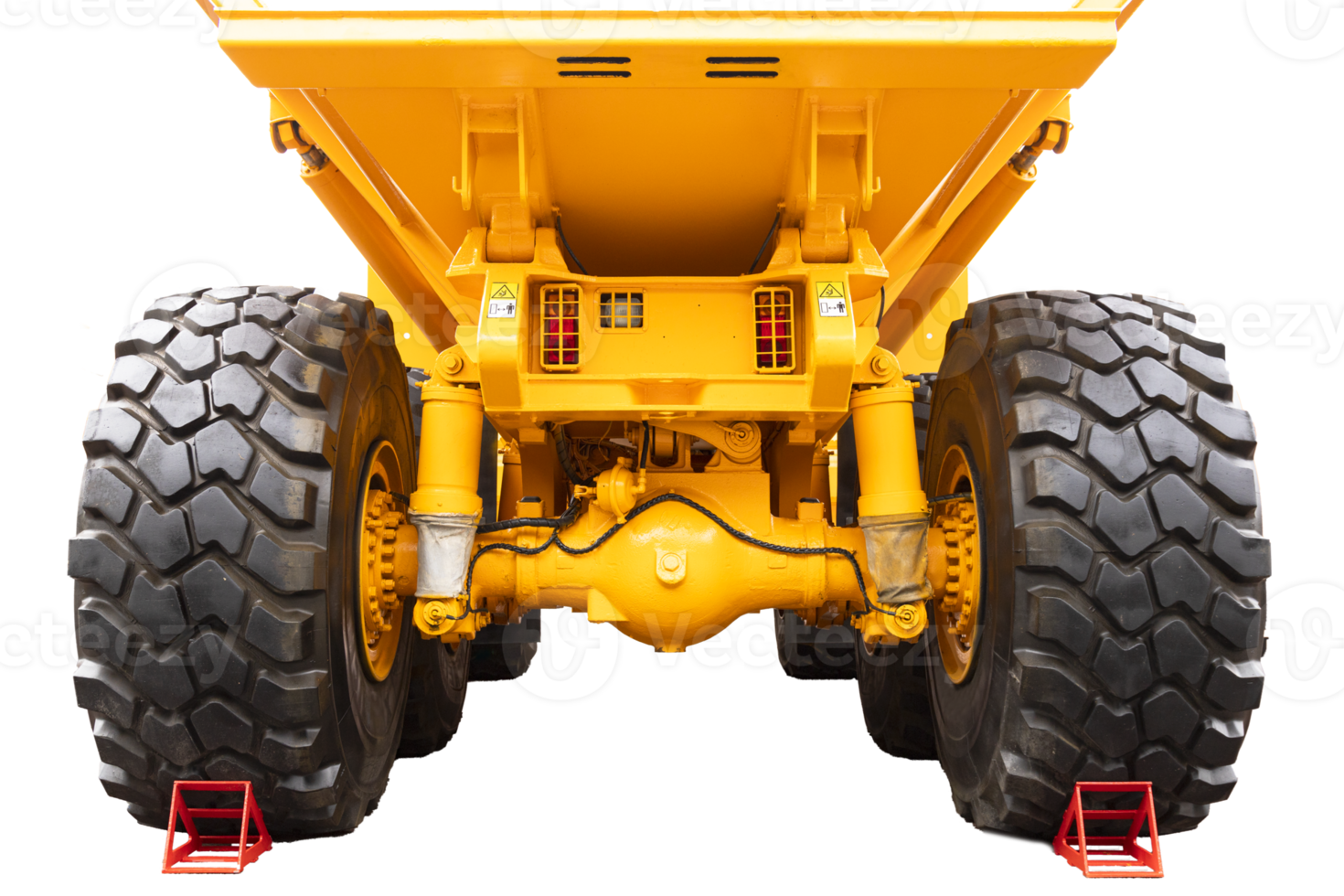 Mining dump truck, yellow, rear view. isolated white background. Transparent background. PNG. png