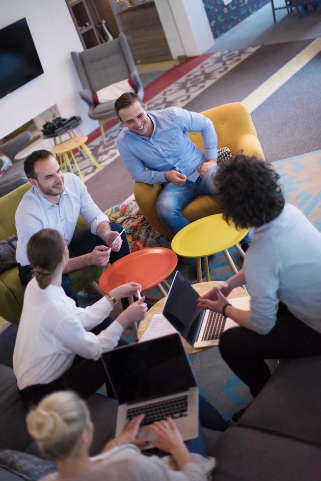 Startup Business Team At A Meeting at modern office building photo