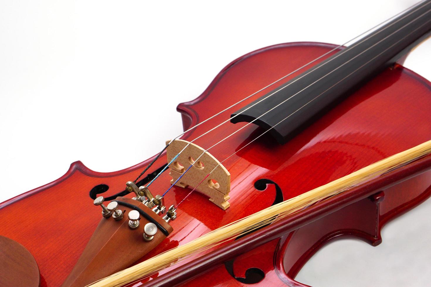 Close up of Violin Against on white background with copy space. Instrument and musical concept. photo