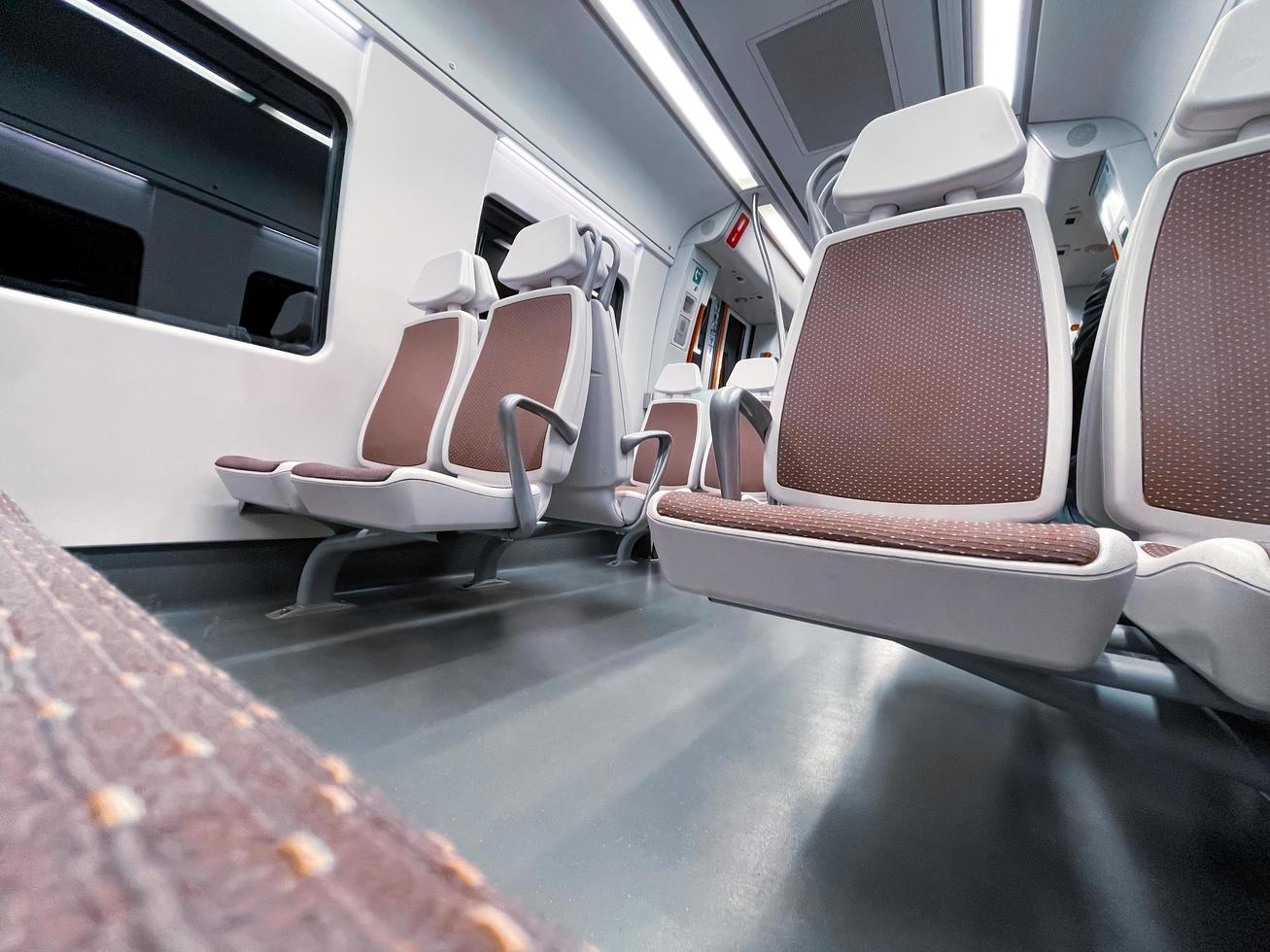 empty train car seats, train mode of transportation photo