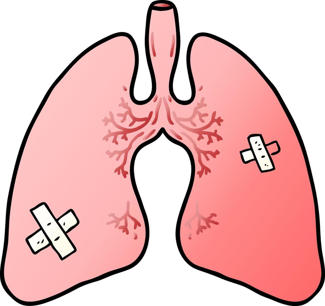 pulmones de dibujos animados con vendajes vector