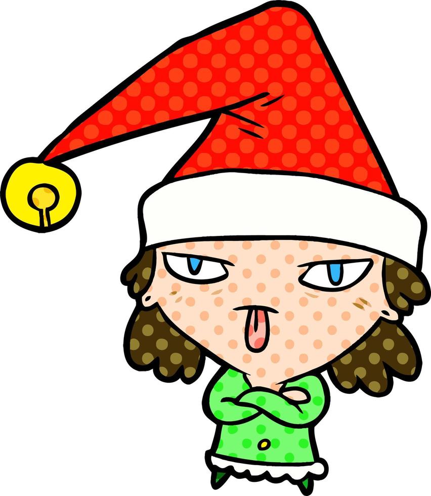 niña de dibujos animados con sombrero de navidad vector