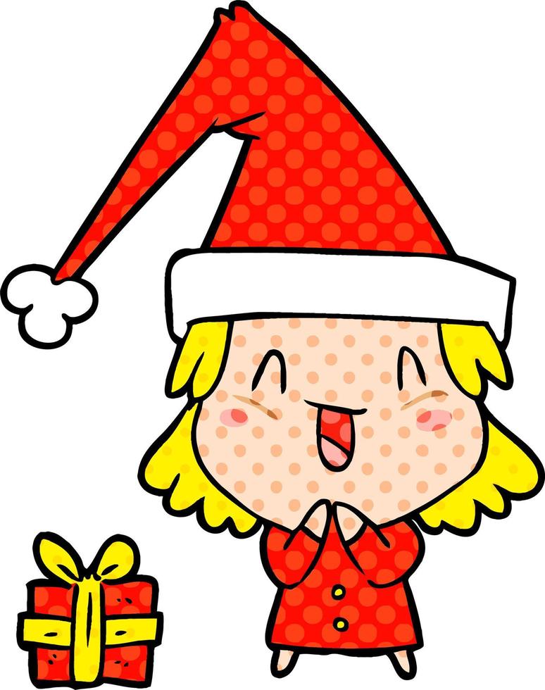 niña de dibujos animados con sombrero de navidad vector