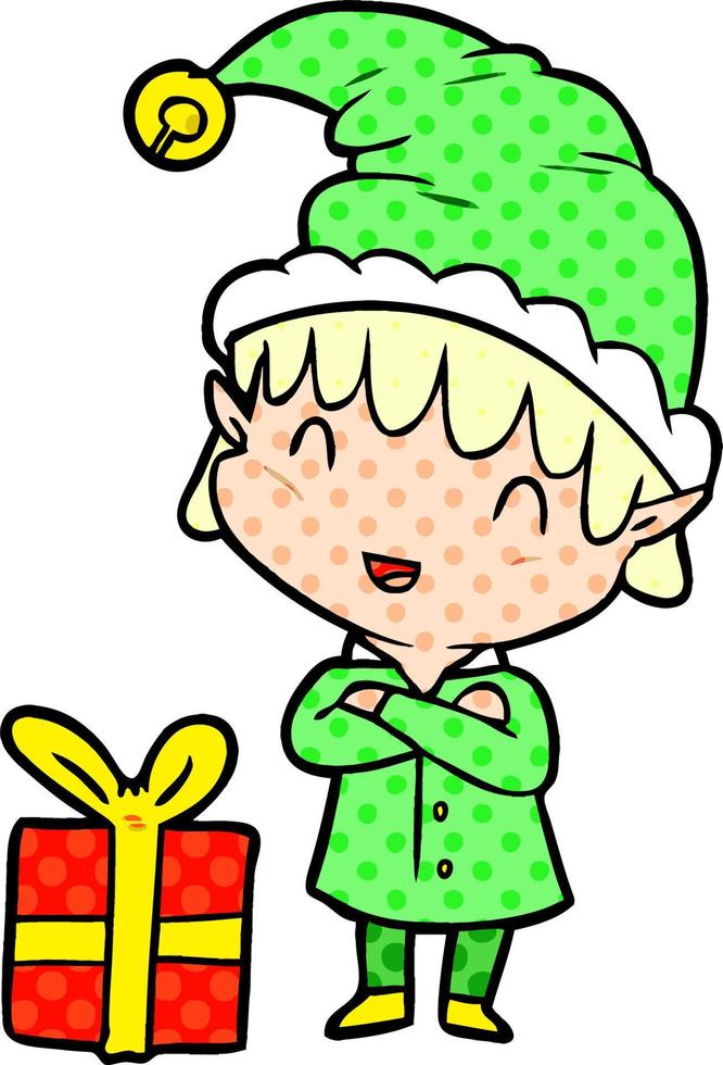 elfo de navidad feliz de dibujos animados vector