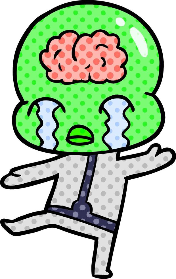 cartoon big brain alien crying vector