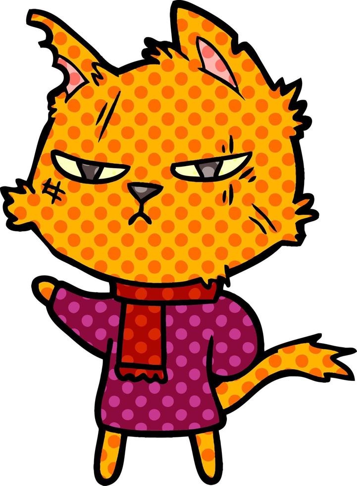 gato duro de dibujos animados en bufanda de invierno vector