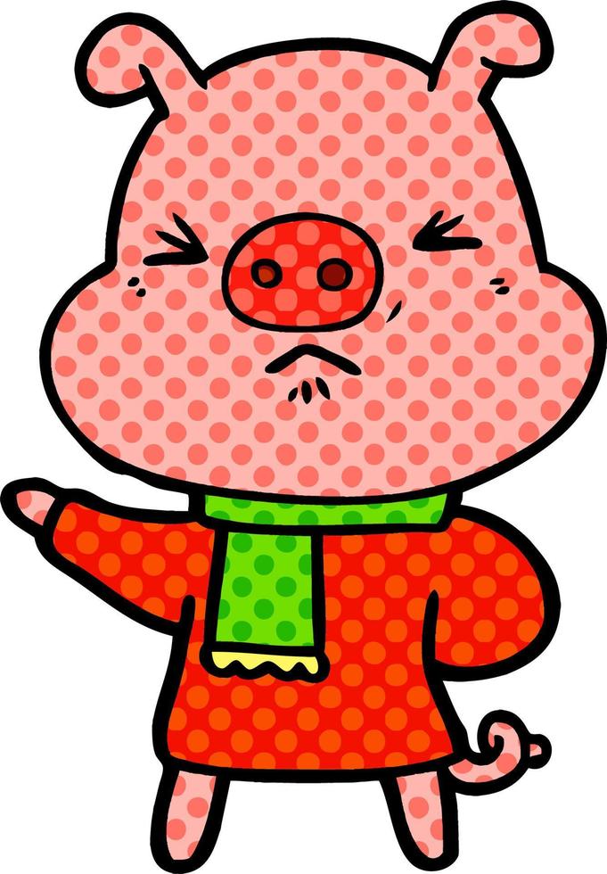 cartoon angry pig vector
