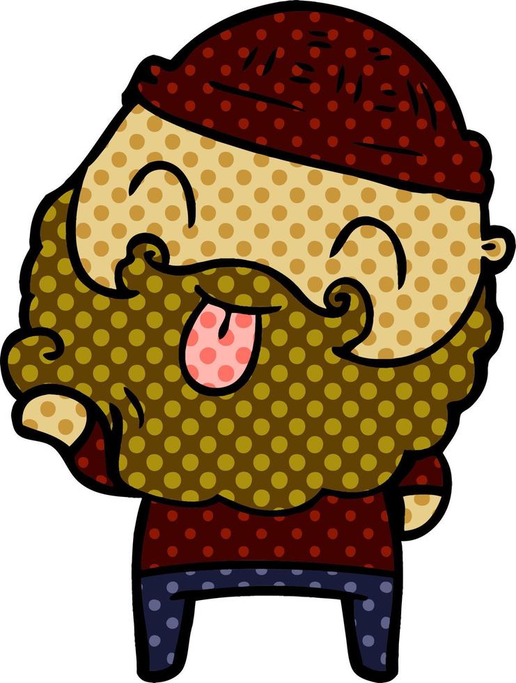 man with beard sticking out tongue vector
