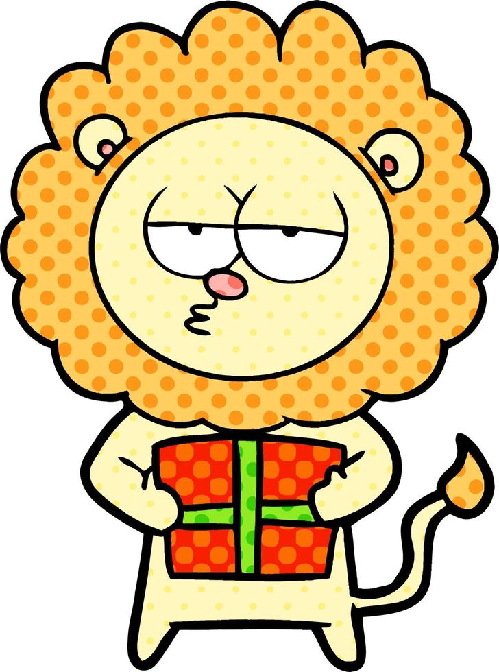 cartoon bored lion with present vector