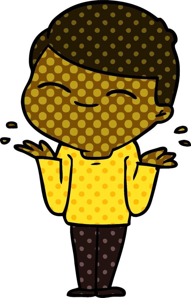 cartoon smiling boy shrugging shoulders vector