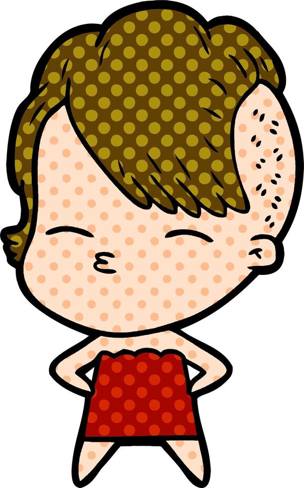 cartoon squinting girl in dress vector