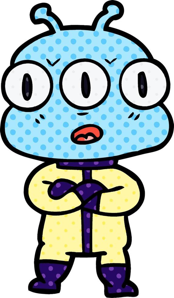 cartoon three eyed alien vector
