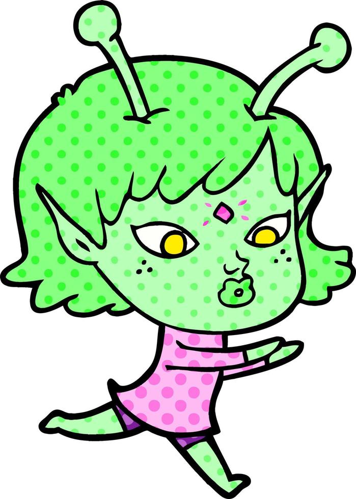 pretty cartoon alien girl vector