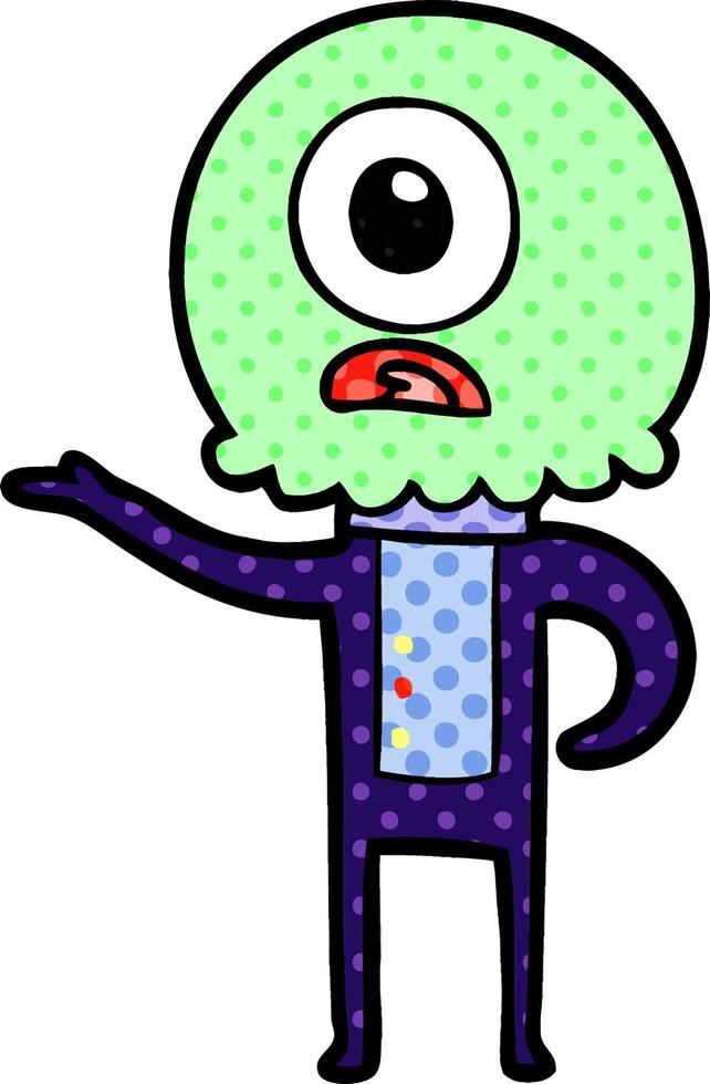 cartoon cyclops alien spaceman explaining vector