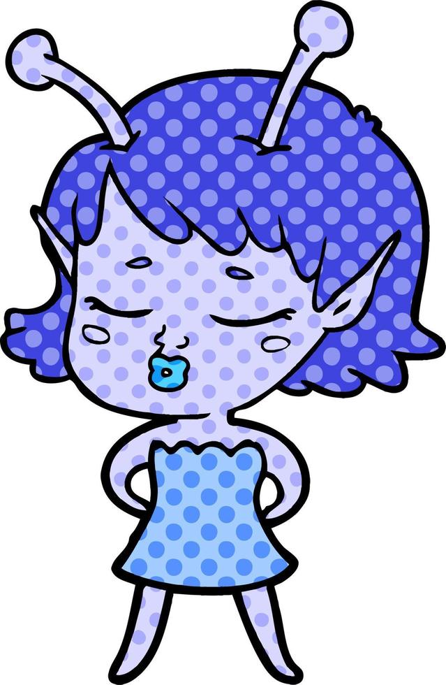 cute alien girl cartoon vector