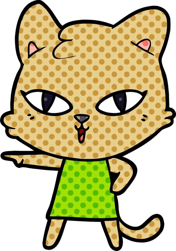 caricatura, gato, en, vestido, señalar vector