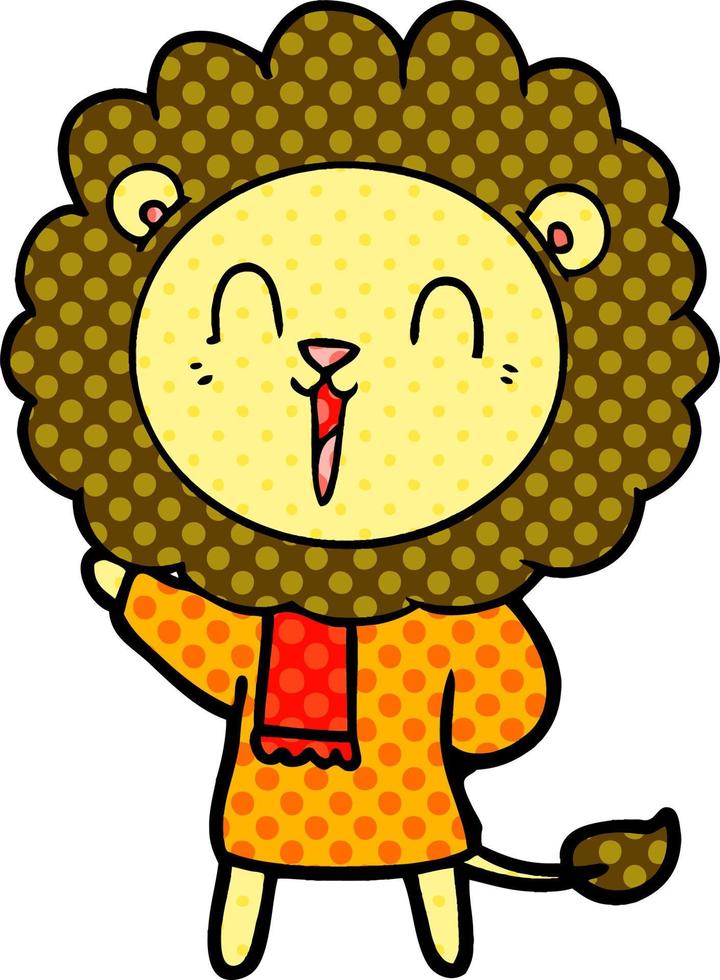 laughing lion cartoon in winter clothes vector