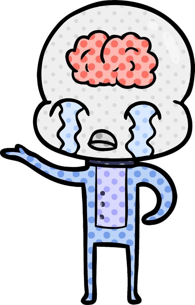 cartoon big brain alien crying vector