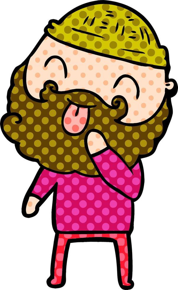 man with beard sticking out tongue vector