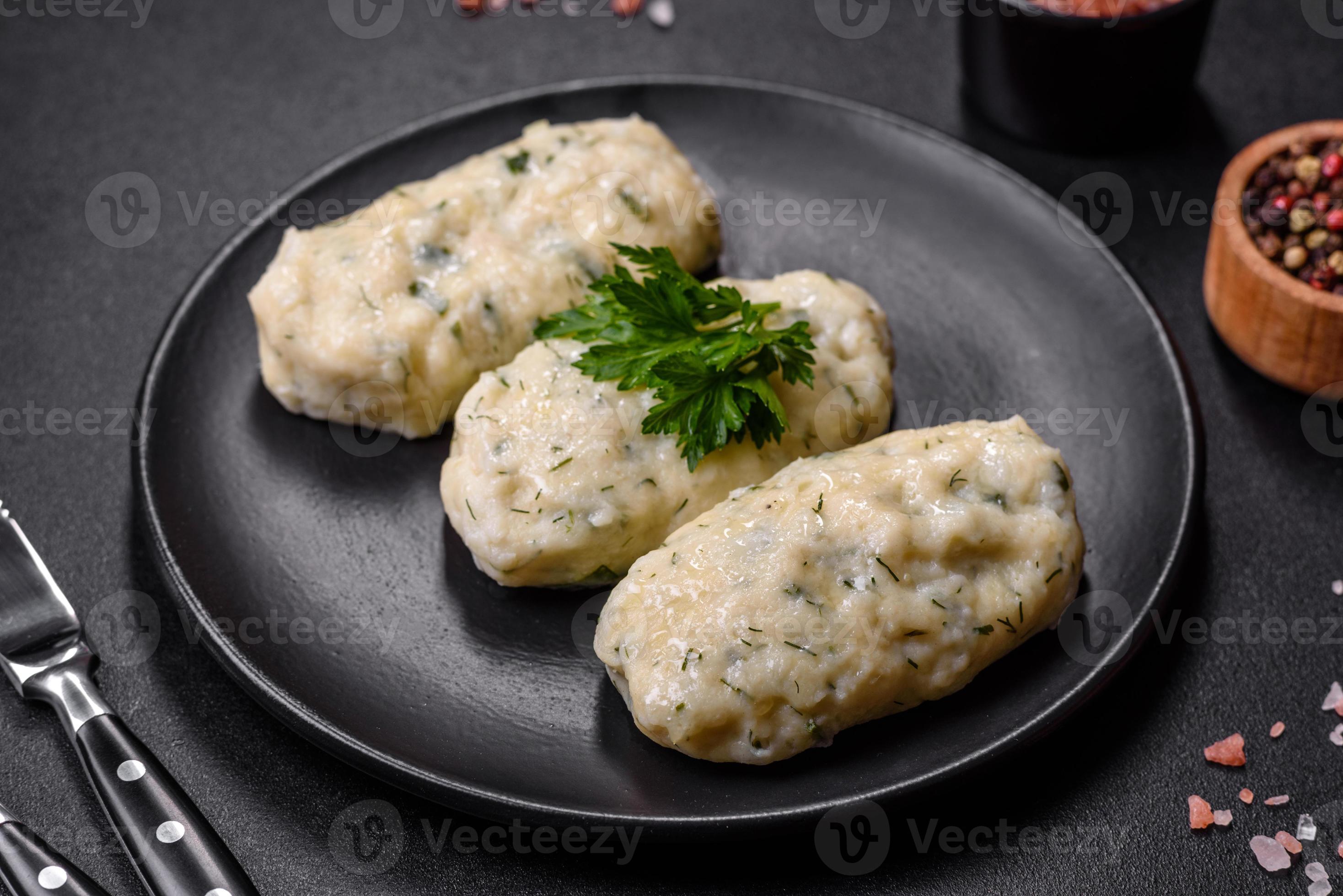 Traditional Lithuanian dish zeppelin, boiled potato dumplings stuffed