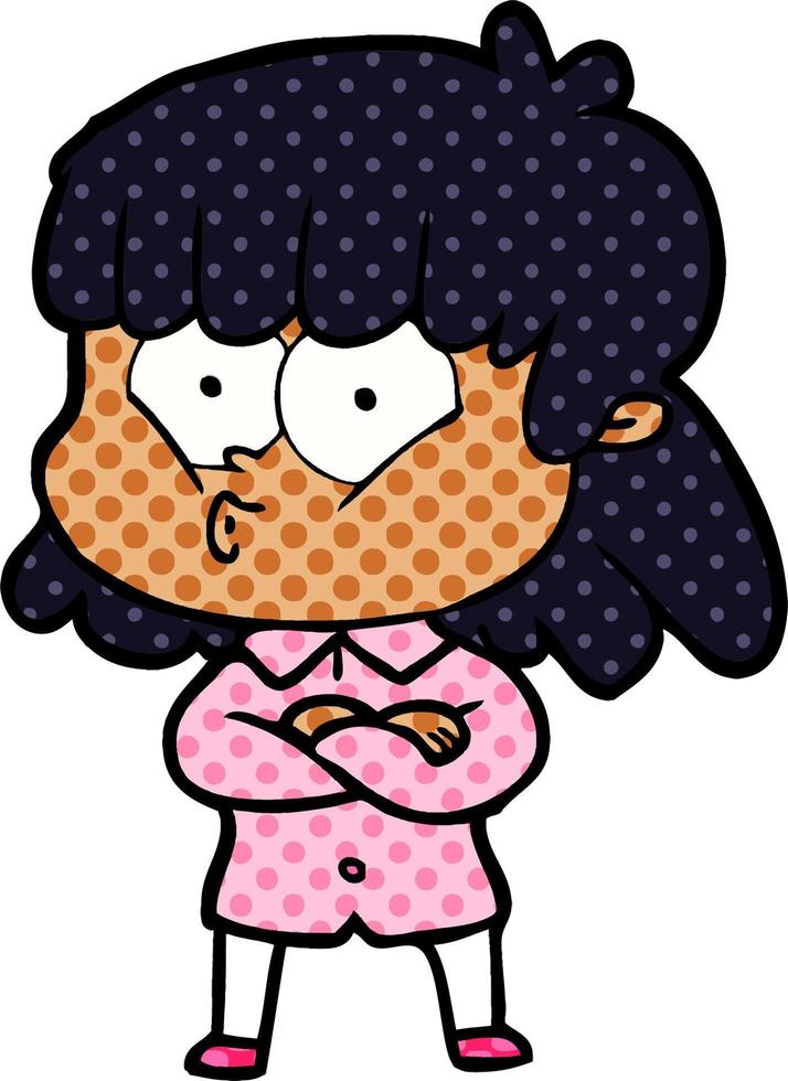 niña silbando de dibujos animados vector