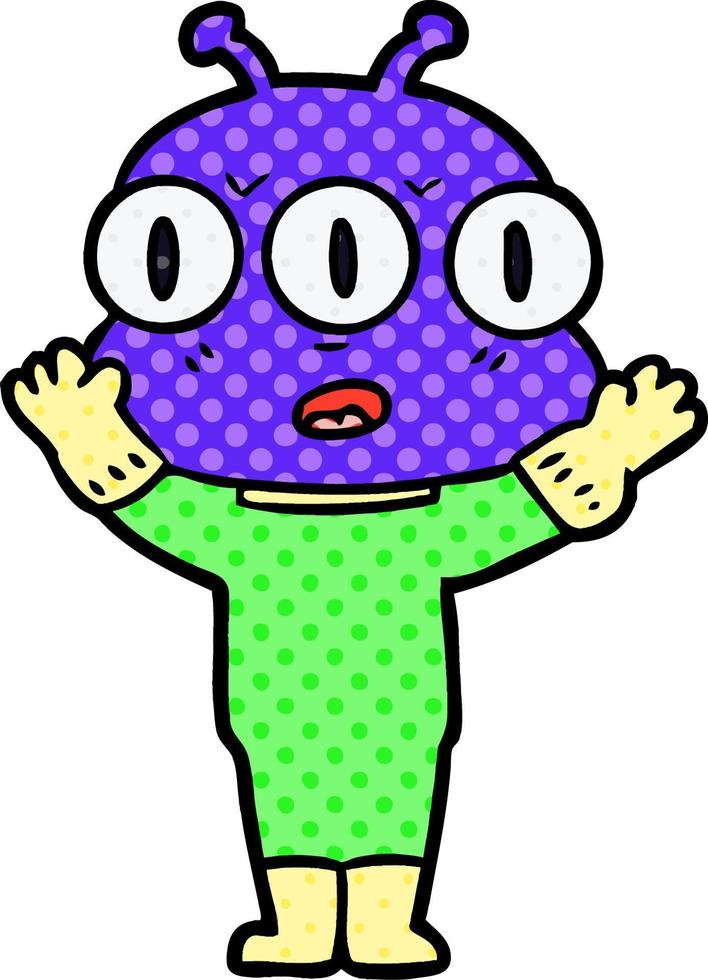 cartoon three eyed alien vector