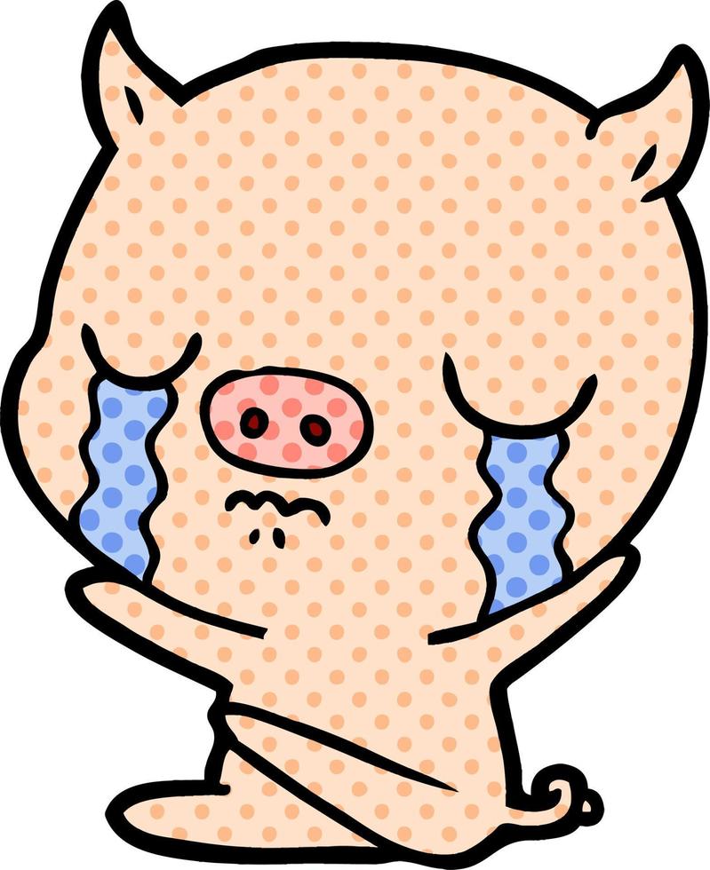 dibujos animados sentado cerdo llorando vector