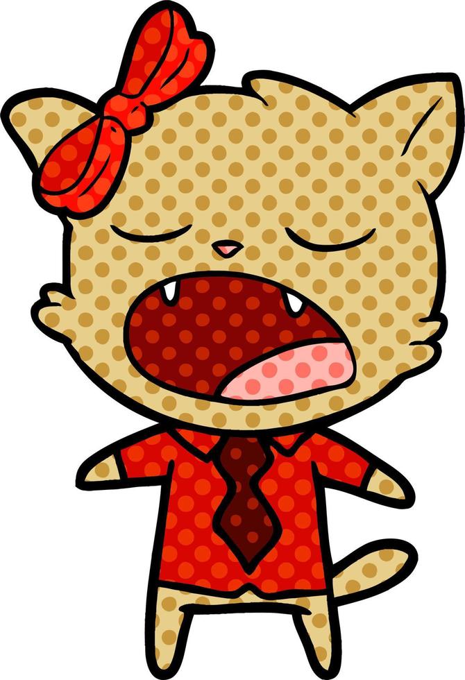 cartoon yawning cat vector