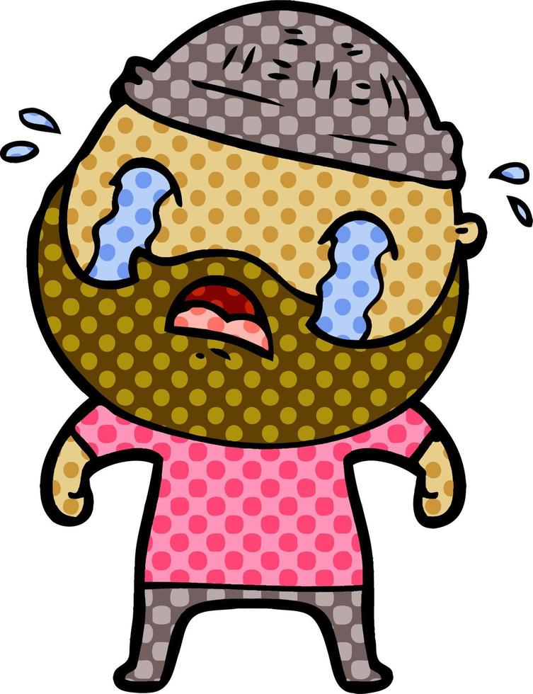 cartoon bearded man crying vector