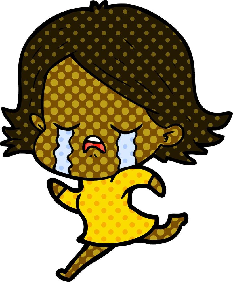 cartoon girl crying whilst running vector