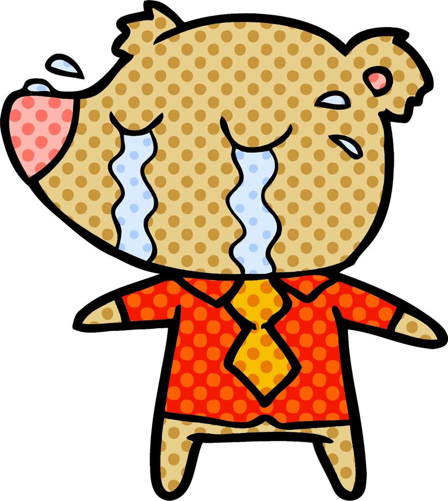 cartoon crying bear in shirt vector