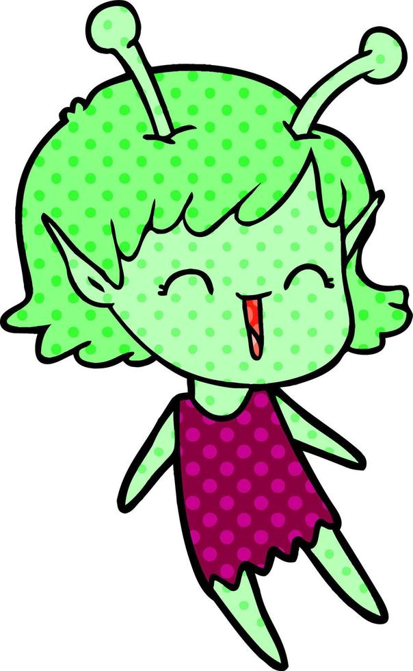 cartoon alien girl laughing vector