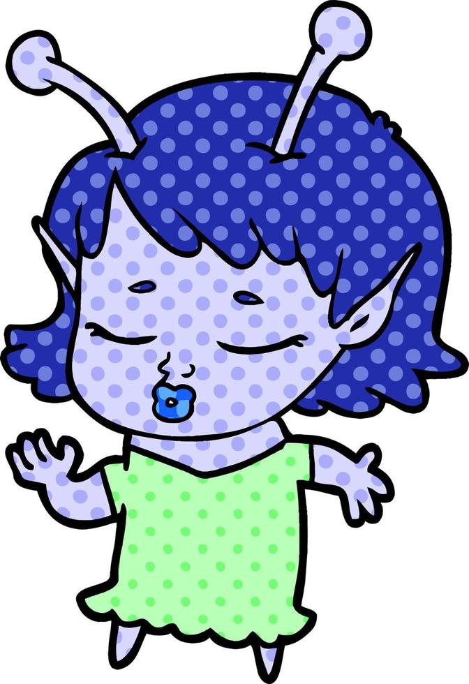 cute alien girl cartoon vector