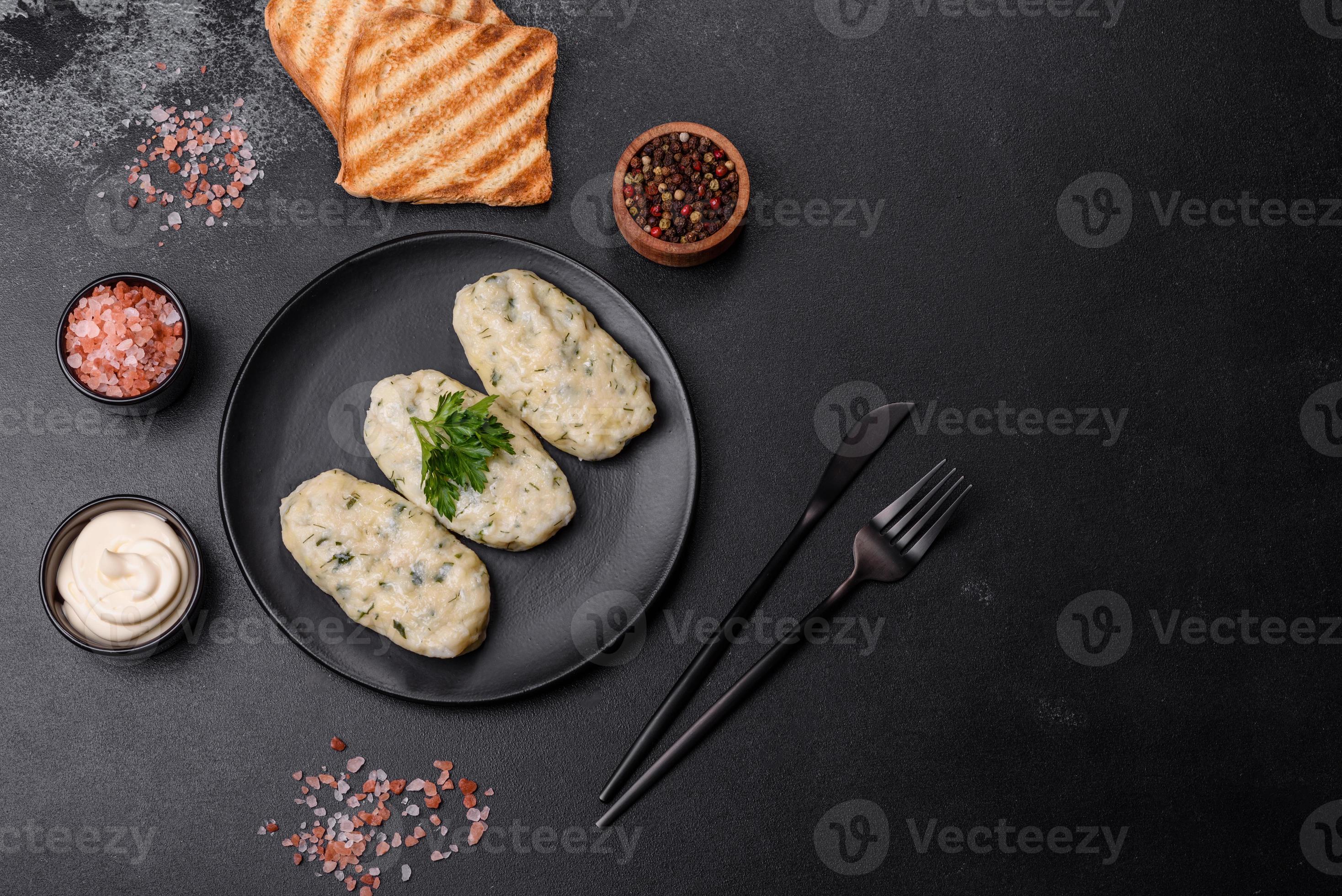 Traditional Lithuanian dish zeppelin, boiled potato dumplings stuffed