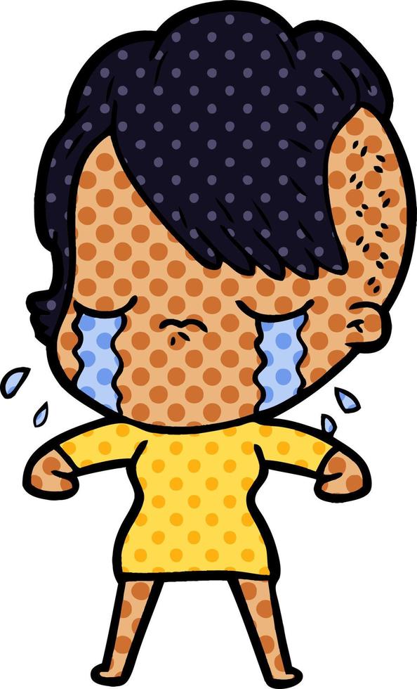 cartoon crying girl vector