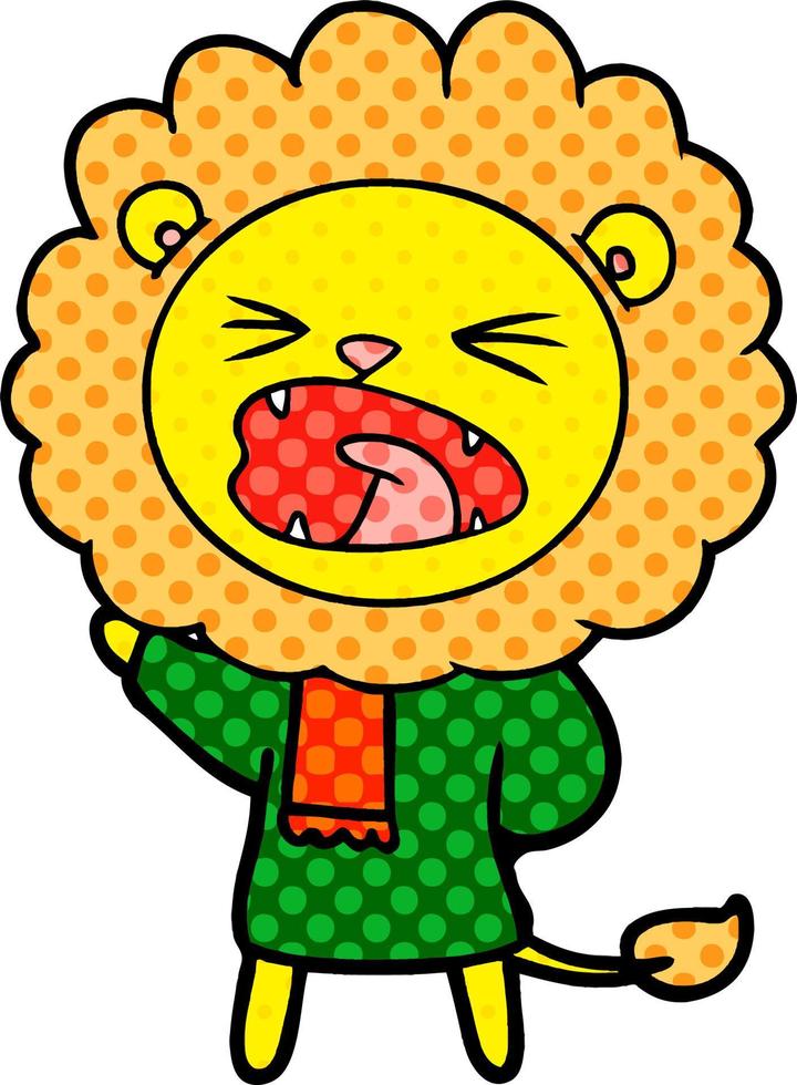 cartoon lion in winter clothes vector